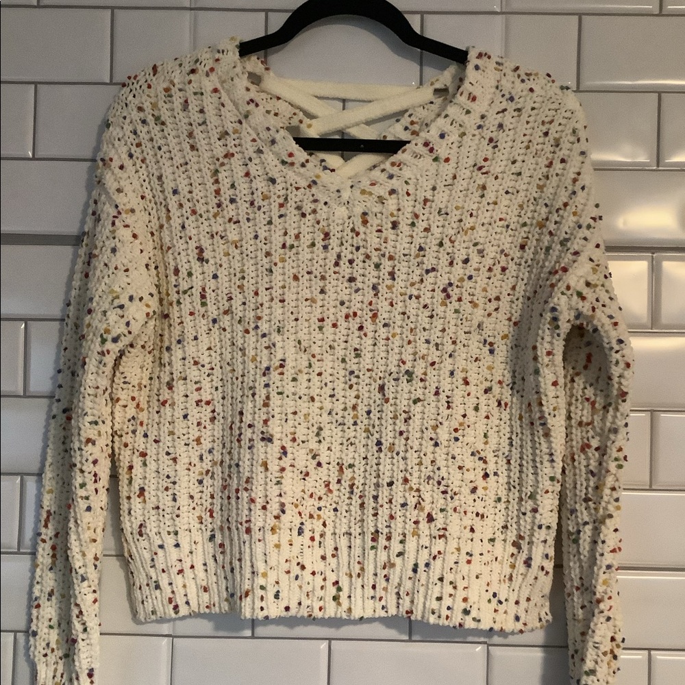 Ivory sweater with colorful textured dots